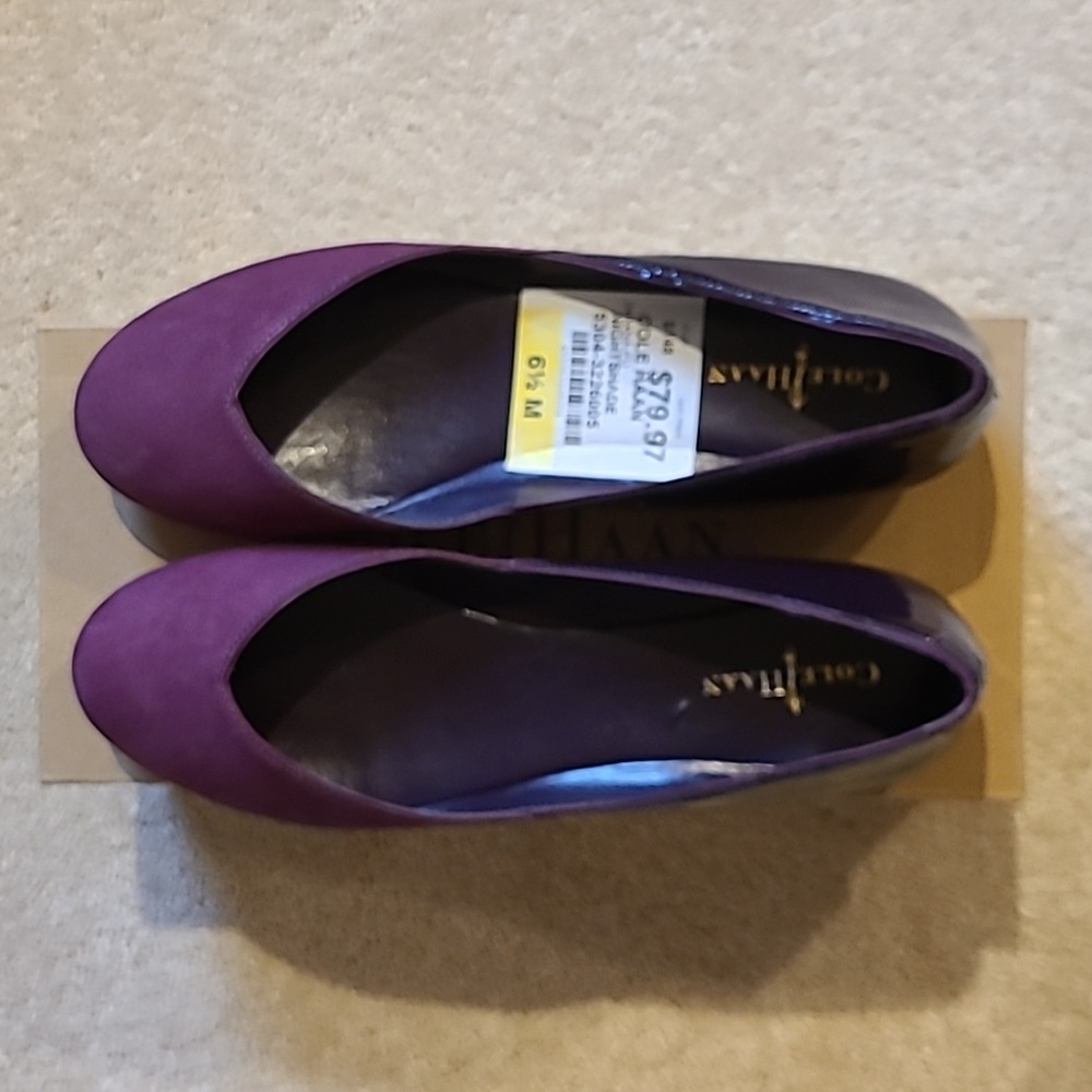 Cole Haan half suede/half patent Purple flats in size 6.5M